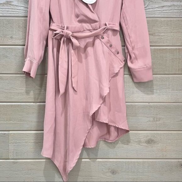 Pink Asymmetrical Shirt Dress S - Picture 6 of 9